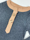 2 pc long sleeve button up set || slate grey