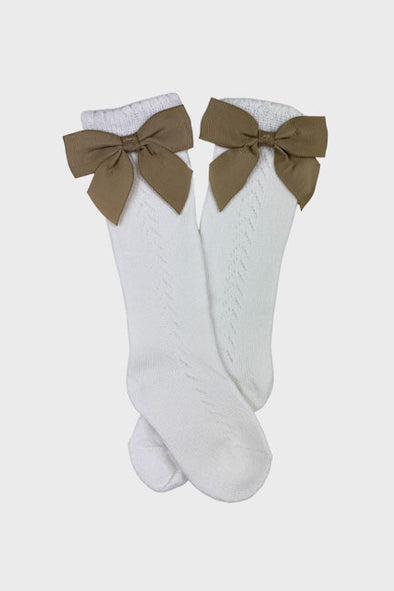bow knee high socks || white