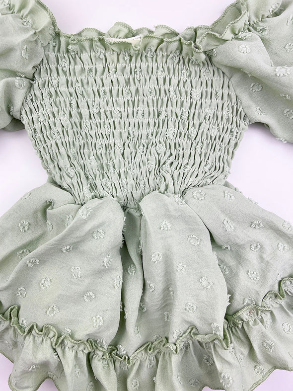 bianca ruffle onesie dress set || green tea