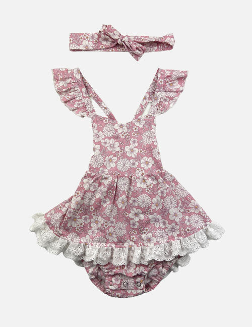 alice onesie dress set || pink floral – milkmonsterkids
