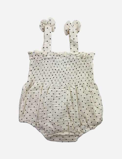 bow polka dot onesie set || cream/black