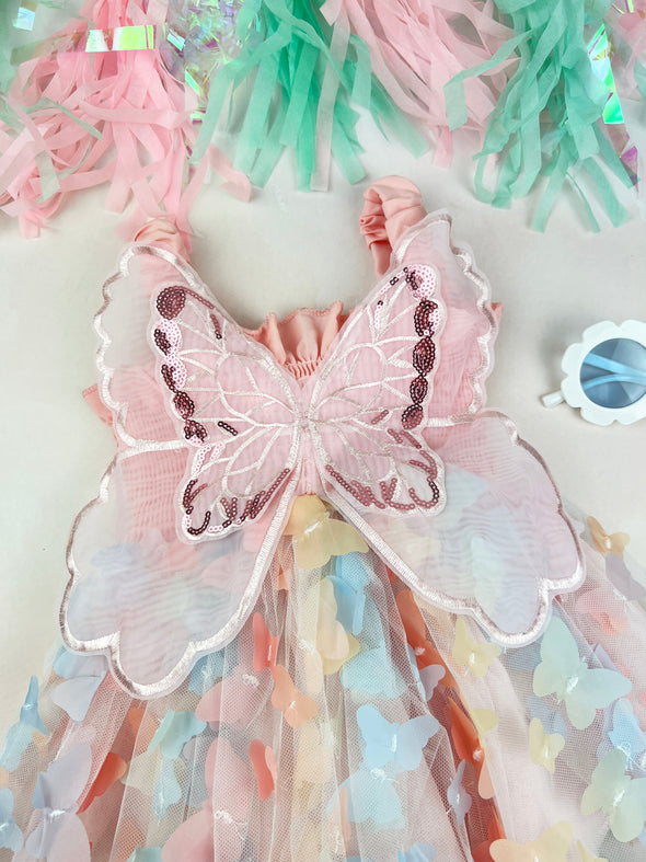 butterfly winged tulle party dress || multi color