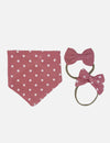 handkerchief bib and bow set || wild rose polka dot