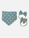 handkerchief bib and bow set || teal daisy