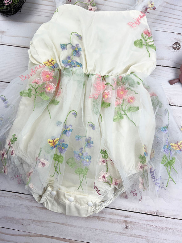 fallon summer floral tulle bow dress || cream
