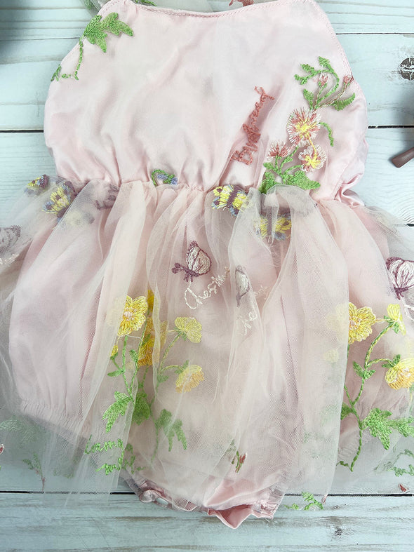 fallon summer floral tulle bow dress || baby pink