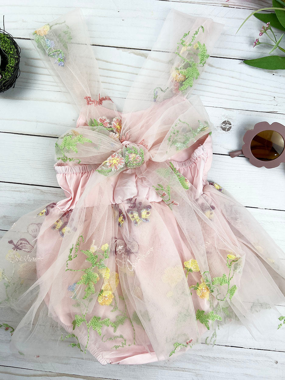 fallon summer floral tulle bow dress || baby pink 3-6 months fallon summer floral tulle bow dress || baby pink 3-6 months