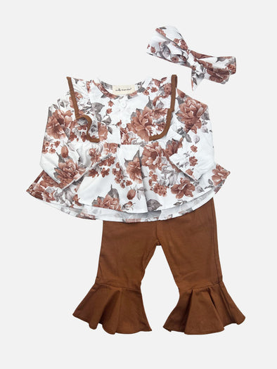 floral flutter top and bell set || brown