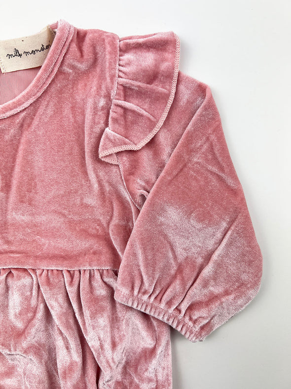 velvet long sleeve ruffle onesie || pink icing