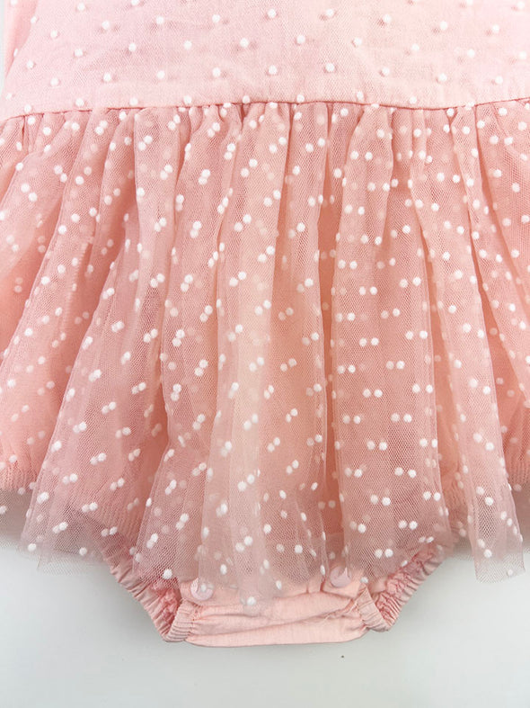 polka dot tulle onesie dress || peachy pink