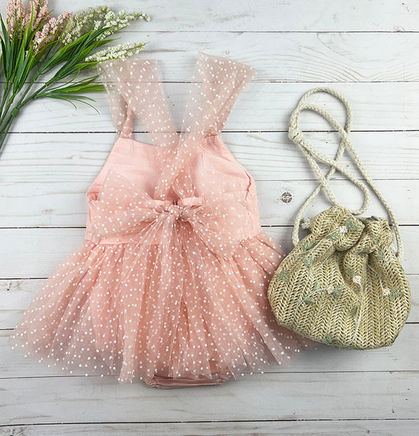 polka dot tulle onesie dress || peachy pink