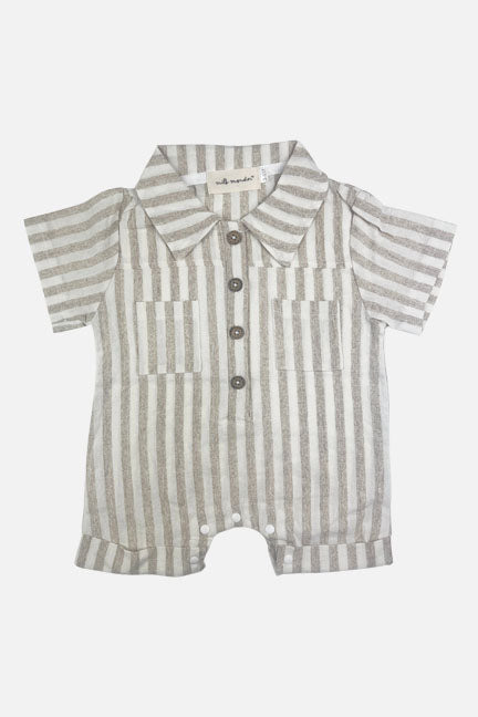 jude linen striped romper || tan