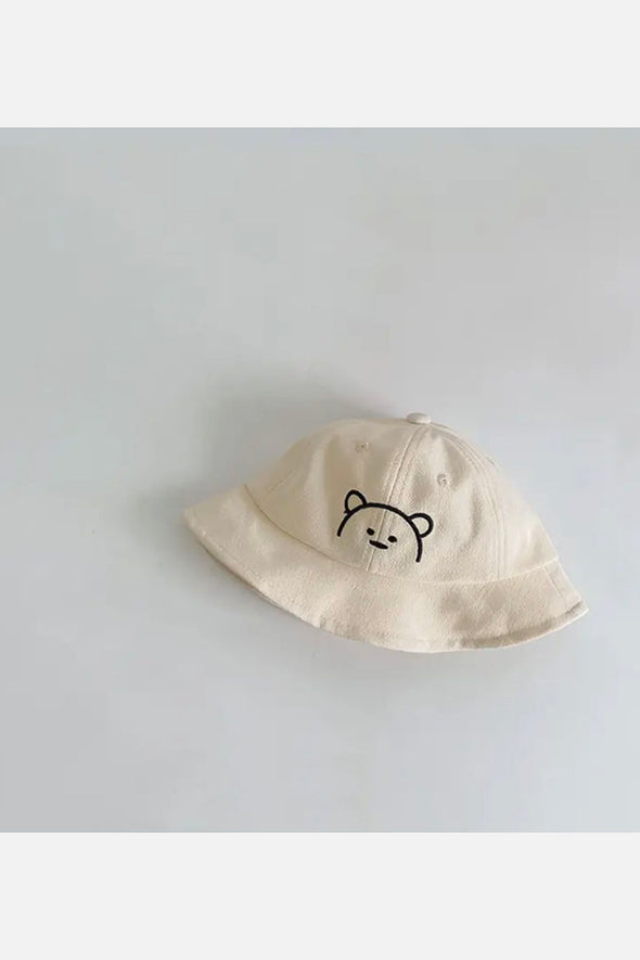 bear canvas bucket hat || cream