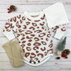 leopard print knitted onesie || white/brown