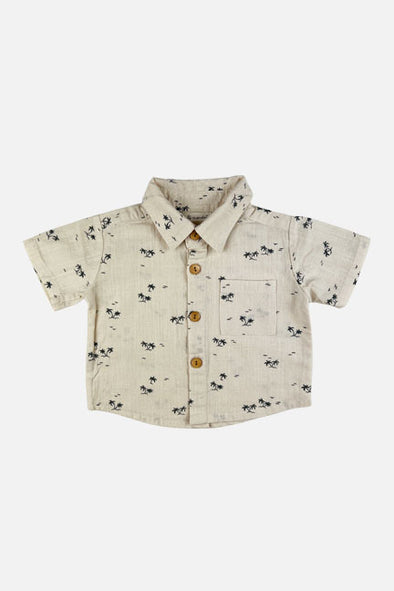 palm linen button up shirt || cream