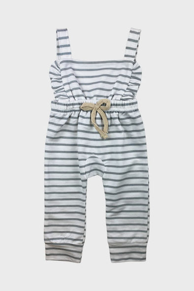 ruffle trim overalls || grey stripe