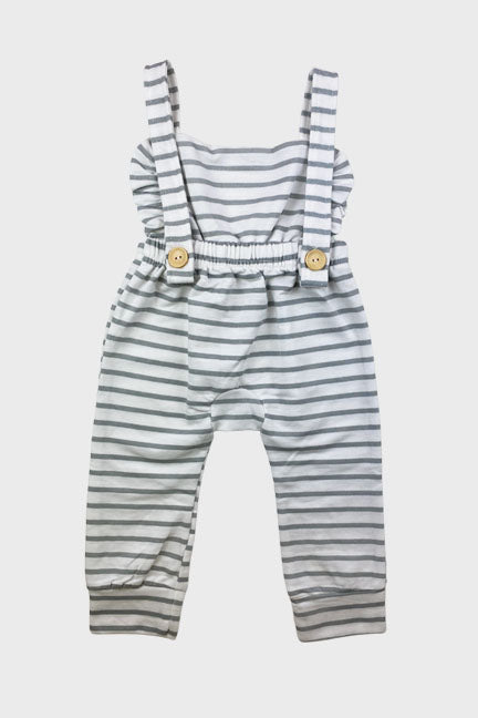 ruffle trim overalls || grey stripe