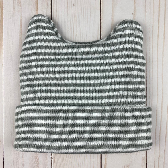 striped knit beanie || gray, white