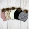 crochet knit beanie with pom || camel