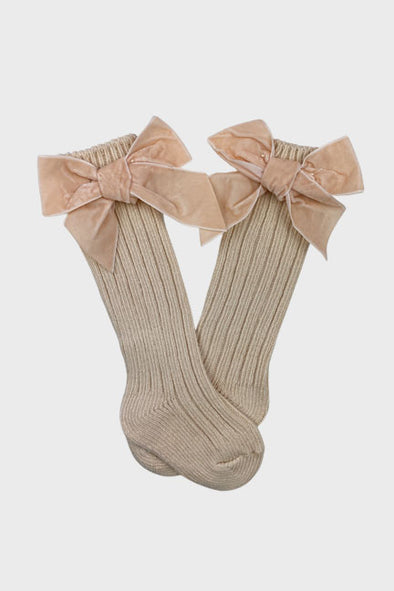 velvet bow knee high socks || toasted peach