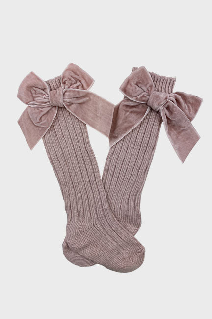 velvet bow knee high socks || mauve
