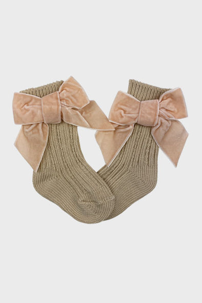 velvet bow socks || toasted peach