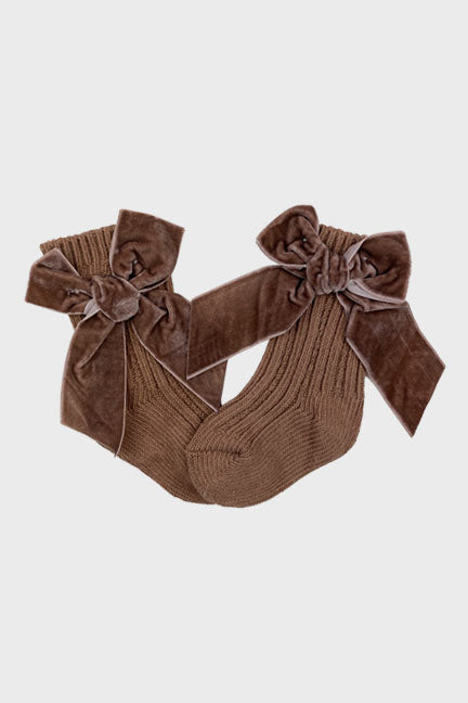 velvet bow socks || chocolate