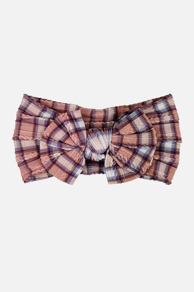 nylon big bow headband || peach flannel