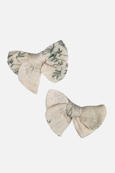 big bow linen hair clip set || ivy leaves