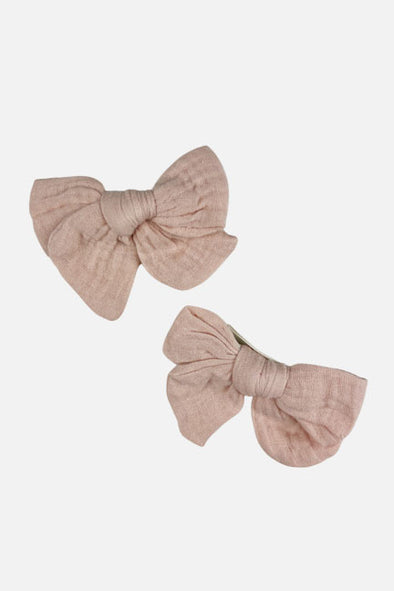 big bow linen hair clip set || vintage pink