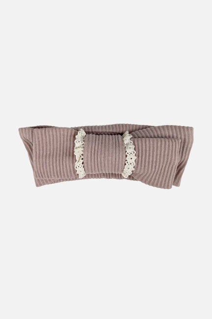 lace trimmed bow headband || rose dust