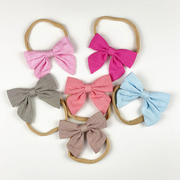 linen bow headband || fuchsia