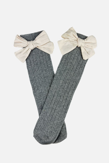 big bow knee high socks || grey