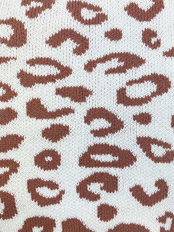 leopard print knitted onesie || white/brown
