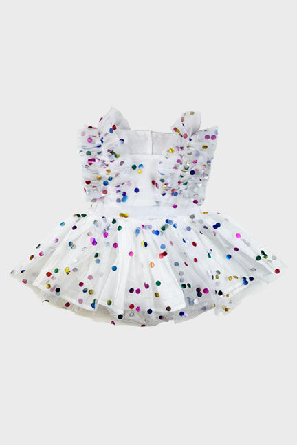 polka dot tulle party dress || White 0-6 months polka dot tulle party dress || White 0-6 months