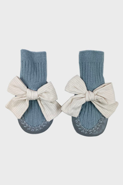 big bow anti slip socks || vintage blue