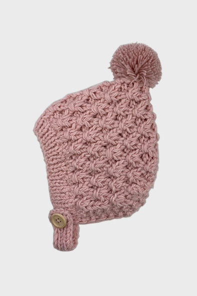 crochet bonnet pom beanie || rose