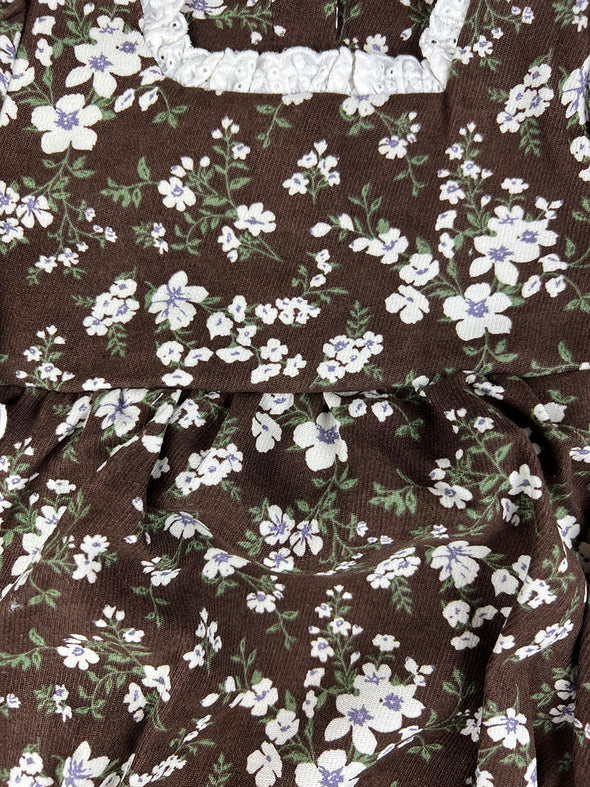 oakleigh corduroy frill onesie || chocolate floral