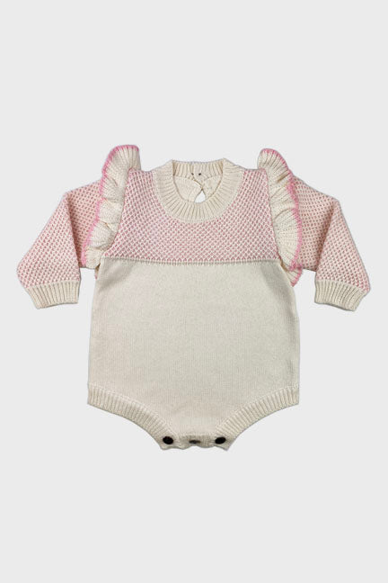 vera knitted onesie || cream/pink