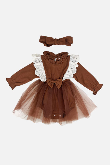 fall flutter tulle dress || chocolate 3-6 months