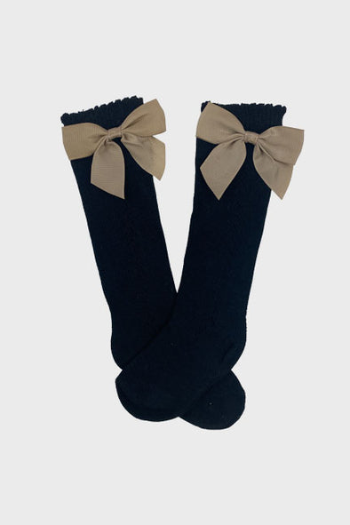 bow knee high socks || black