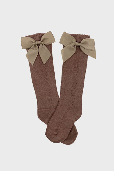 bow knee high socks || toffee