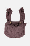 knitted ruffle suspender romper || prune