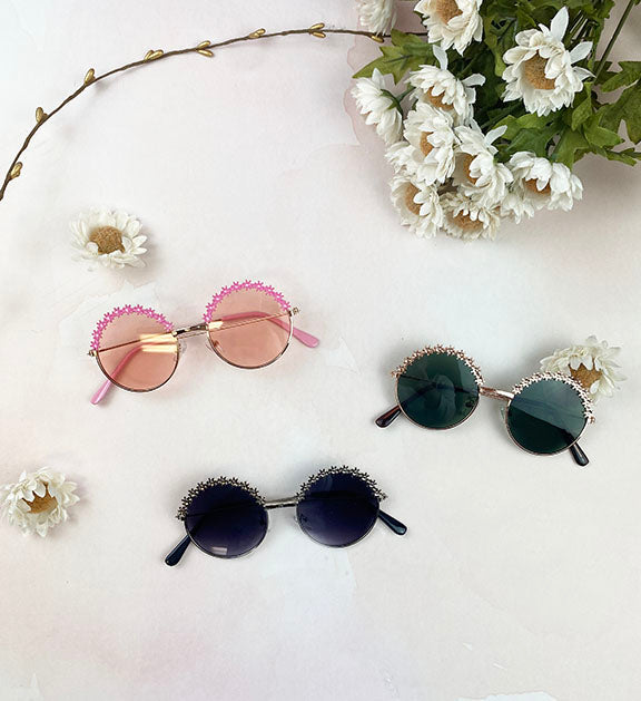 flower round sunglasses || silver
