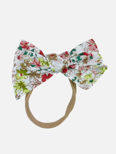 floral bow headband || white/red