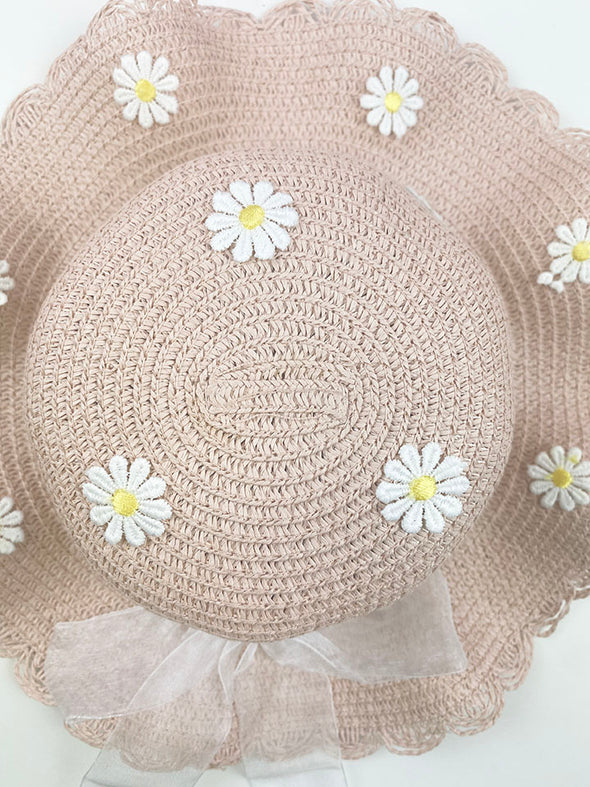 straw daisy hat || pink