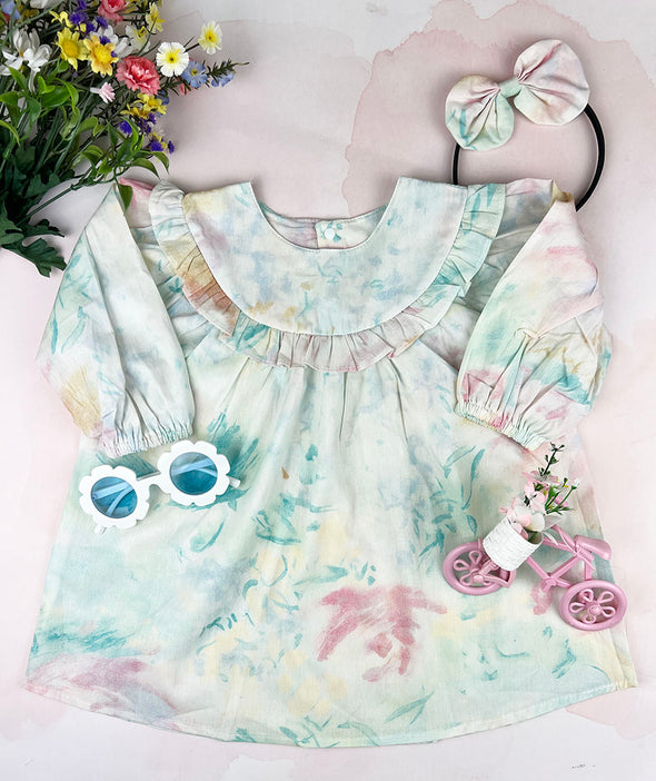 watercolor ruffle dress || pastel