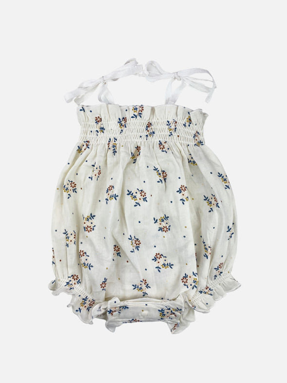 quinn ruffle tie onesie || cream floral