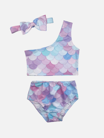 3 pc mermaid bikini set || pink/purple
