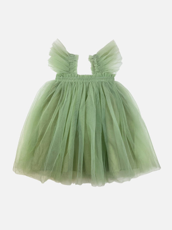 flutter tulle dress || green tea